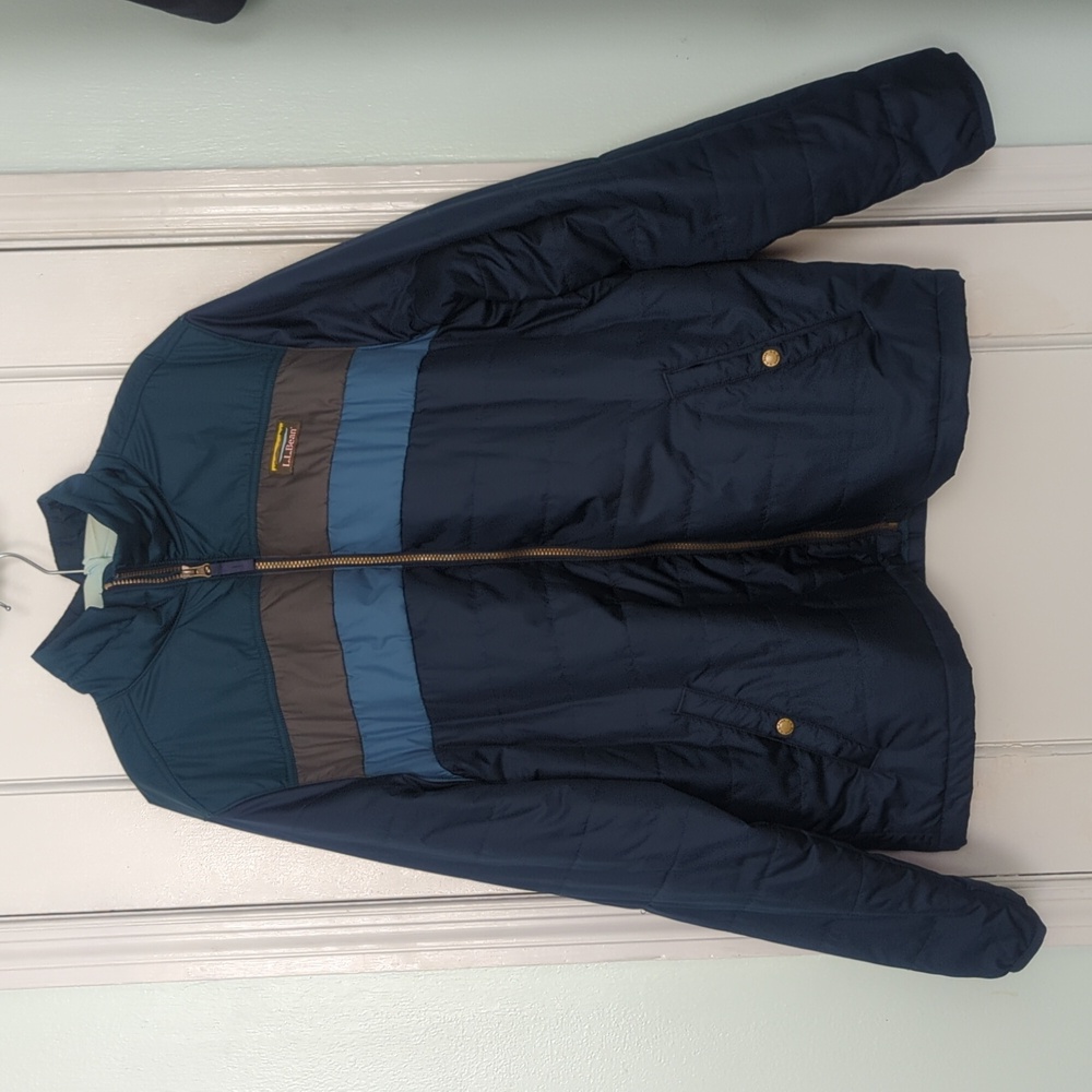 Mens L.L Bean Insulted Down Jacket, Blue Colorblock, Size XXL